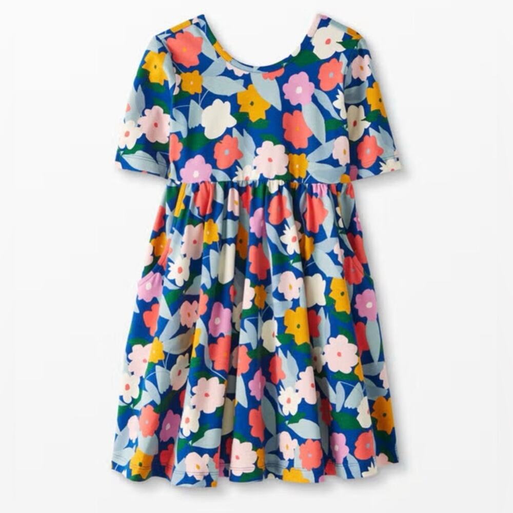 Hanna Andersson Colorful Flowers Print Skater Dress Pockets Dress Girl’s Size 8